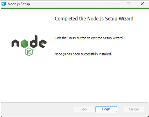  Completed the Node.js setup wizard