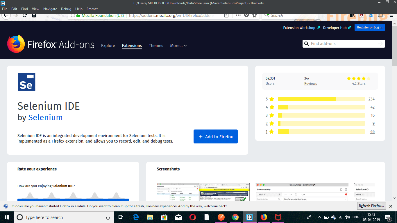 how to download and install selenium ide in firefox