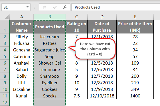 switching columns in excel example 1.1