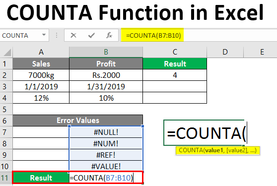 COUNTA Function in Excel