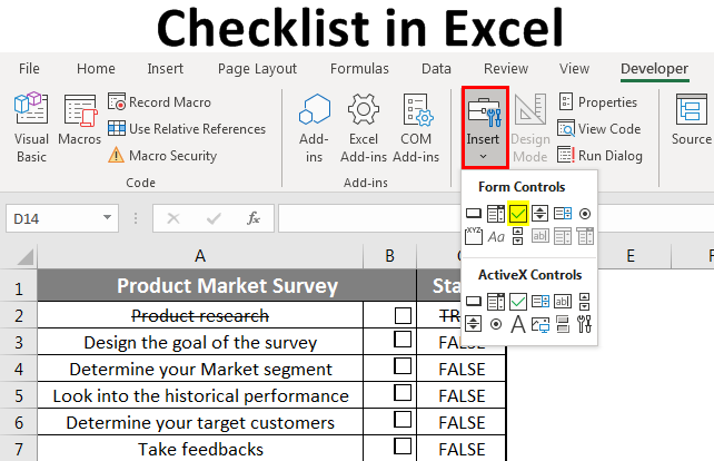 Checklist in Excel