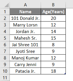 Count Names in Excel example 2.1
