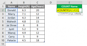 how to count number of names in list excel