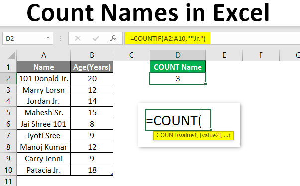 Count Names in Excel