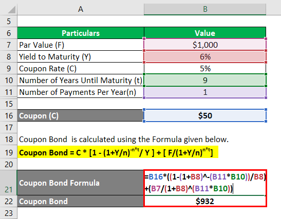 Coupon Bond Formula Examples With Excel Template