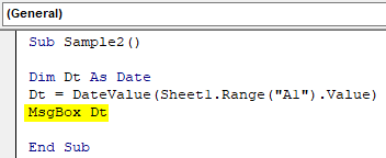 vba datevalue function Example 3.5