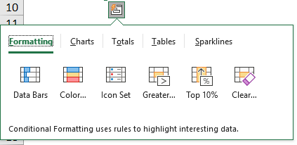 where is quick analysis tool in excel 2013