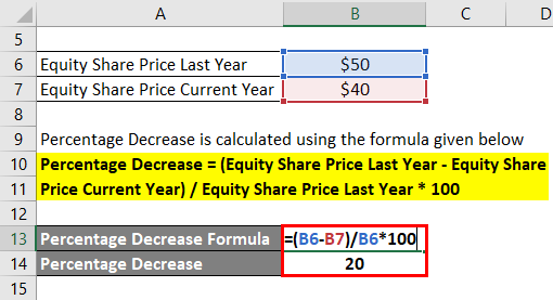 Percentage Decrease Formula Example 1-2