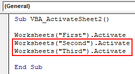 VBA Activate Sheet Example 2-4