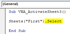 VBA Activate Sheet Example 3-3