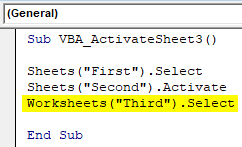 VBA Activate Sheet Example 3-5