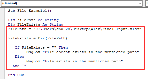 VBA Check File Exits Example 2.1