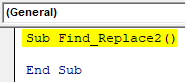 VBA Find and Replace Example 2-2