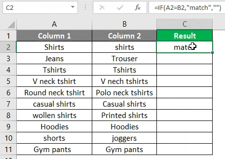 (Matching Columns in Excel) matching column 2