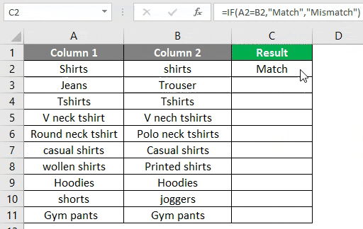 (Matching Columns in Excel) matching column 3