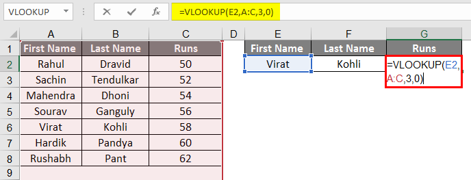 vlookup example runs
