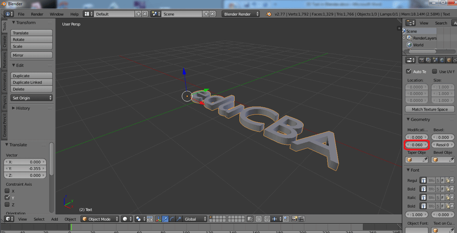 Step 4 (3d text in blender)