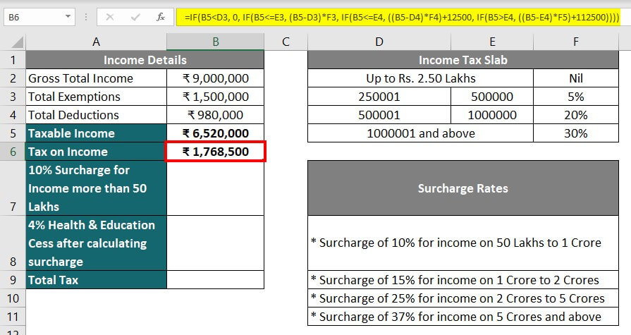 Calculate Income Tax in Excel-Example 5-7