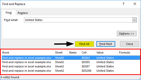 Find and Replace in excel 1-4