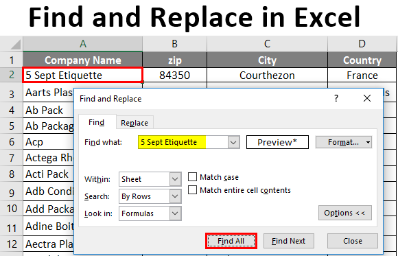 Find or replace text excel spreadsheet