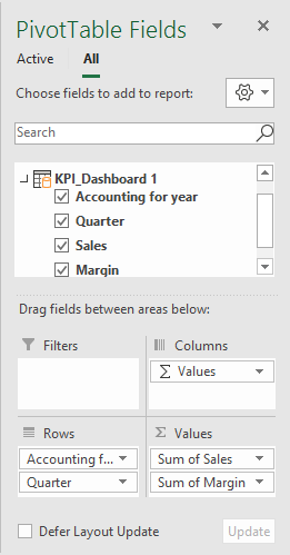 Pivot table fields