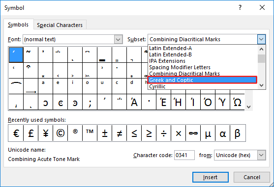 Symbole delta dans Excel 1.3