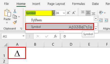 Delta-symbool in Excel - type D - 2