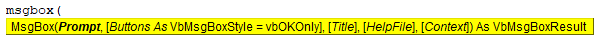 Syntax of VBA Message Box
