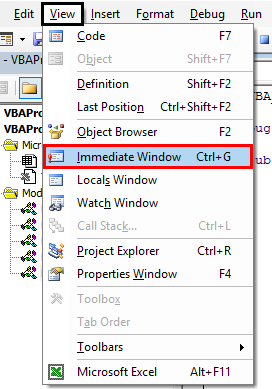 Select Immediate Window