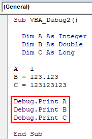 VBA Debug Print Example 2-8