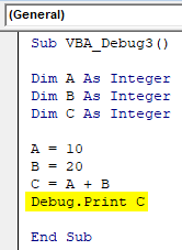 VBA Debug Print Example 3-5