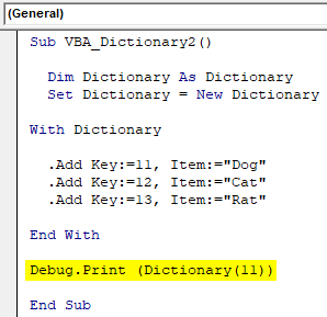 VBA Dictionary Example 1-11