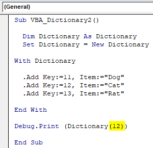 VBA Dictionary Example 1-20