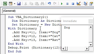VBA Dictionary Example 1-21