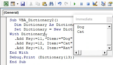 VBA Dictionary Example 1-23