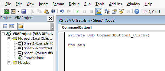 VBA OFFSET Example 1-5