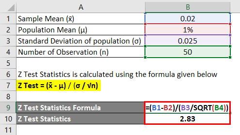 Z Test Statistics Formula Example 2-2