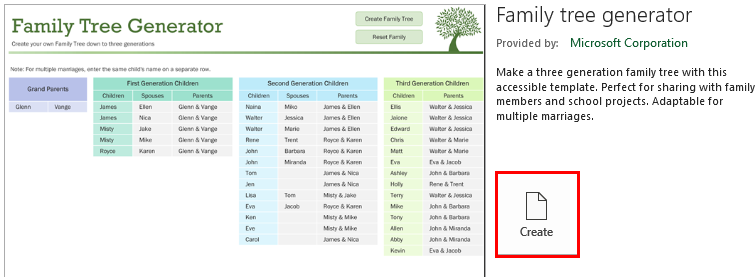 family tree template excel