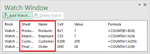 whats the keyboard shortcut for excel vba add a watch