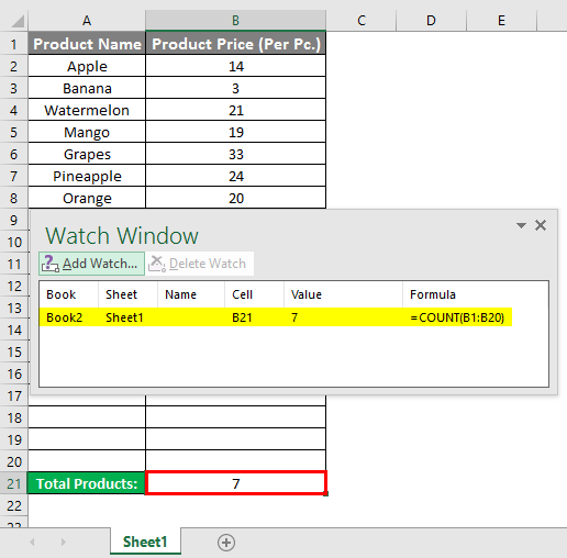 microsoft excel watch window