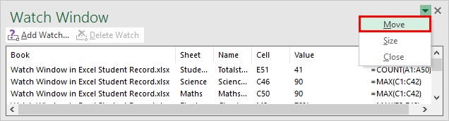 excel for mac watch window