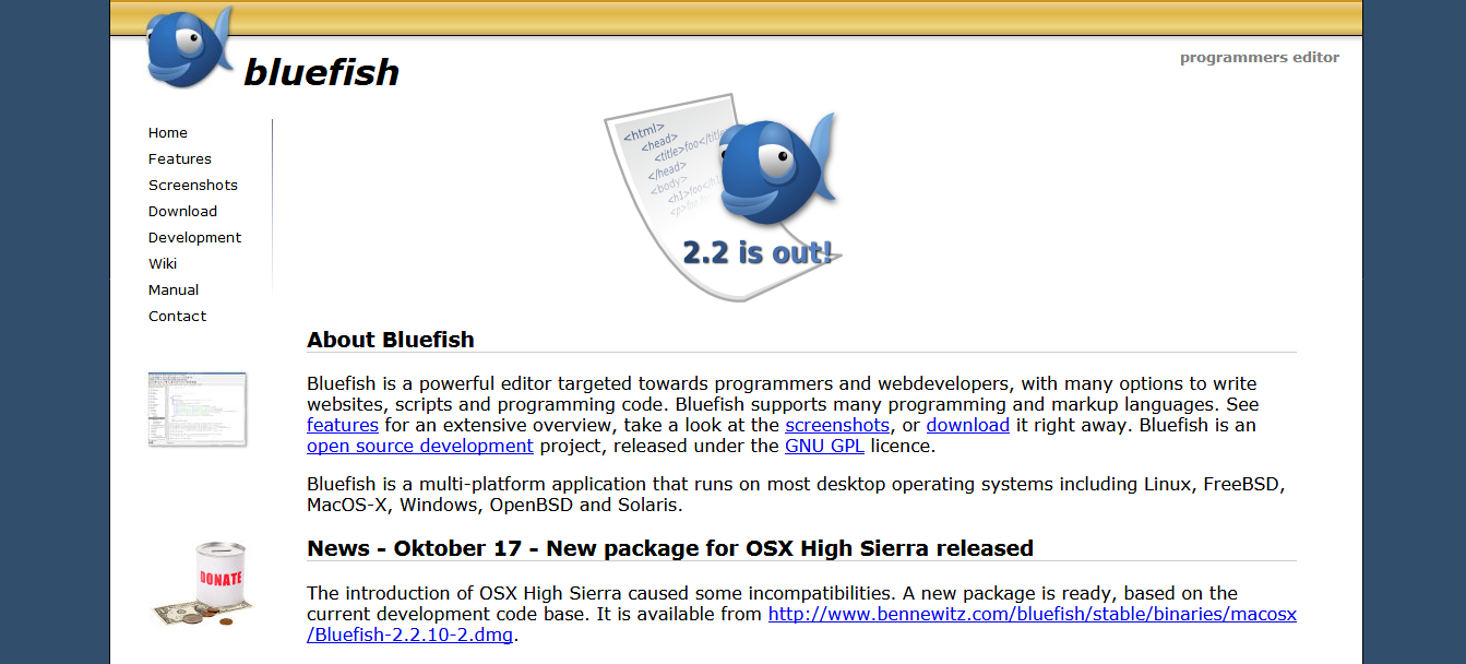 Home editor. Блюфиш. Текстовый редактор bluefish. FREEBSD Linux Macos. Dev code payment.