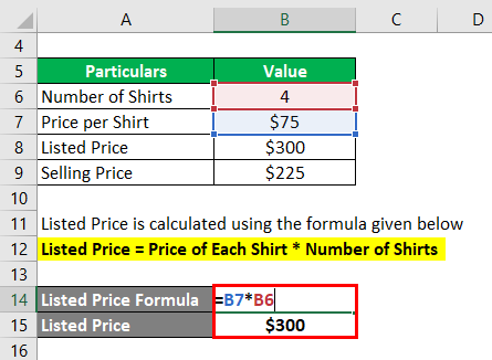 Calculation of Listed Price