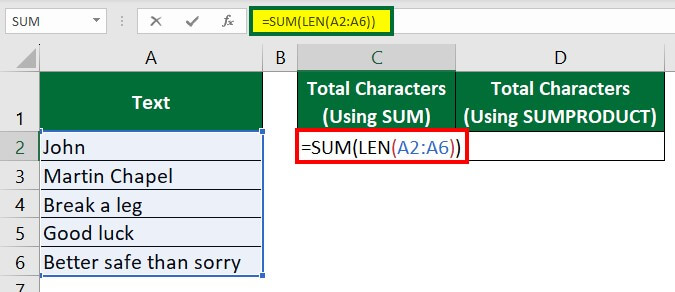 Count Characters in Excel-Example 3 Step 1