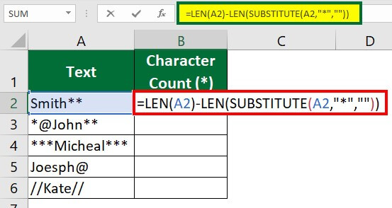 Count Characters in Excel-Example 4 Step 1