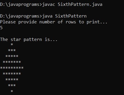 Star Patterns in Java Example 6