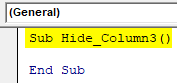 VBA Hide Columns Example 3-1