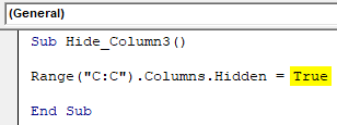 VBA Hide Columns Example 3-5