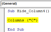 VBA Hide Columns Example 4-2