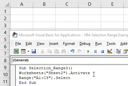 VBA Selection Range Example 2-4